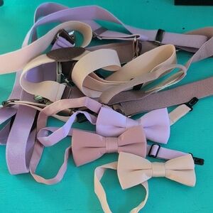Kids Bow Tie and Suspender Set - Pink and Purple